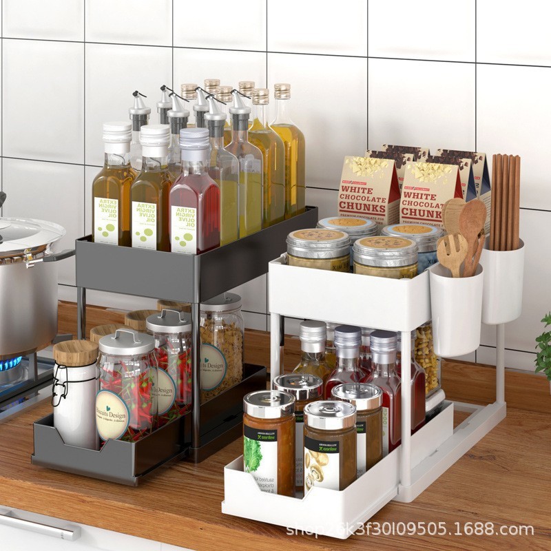 Amazon double pull kitchen countertop storage, bathroom, toilet organization, seasoning, cabinet bottom sink, storage rack Specification image
