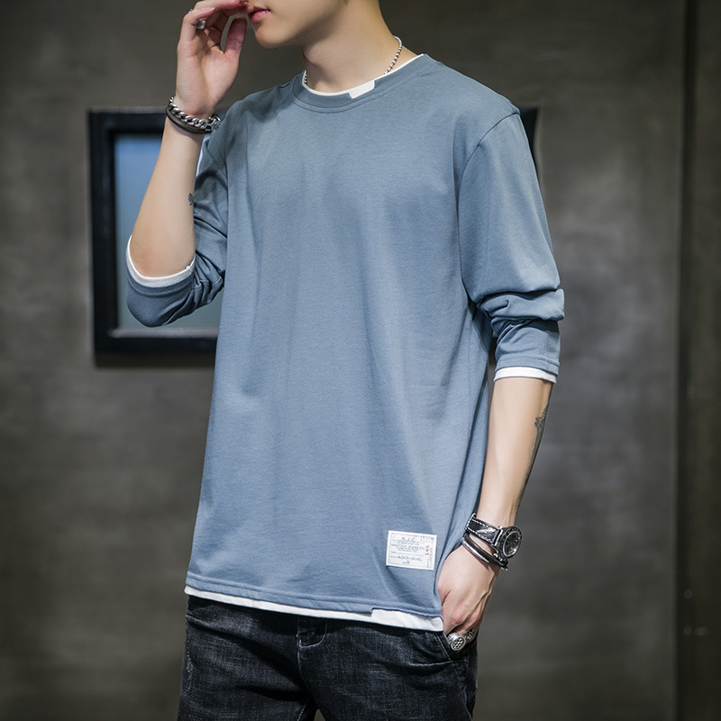 Autumn Men's wear 2022 new long-sleeved T-shirt, men's pure cotton trendy brand half-sleeved top, slimming and trendy clothing T-shirt Specification image