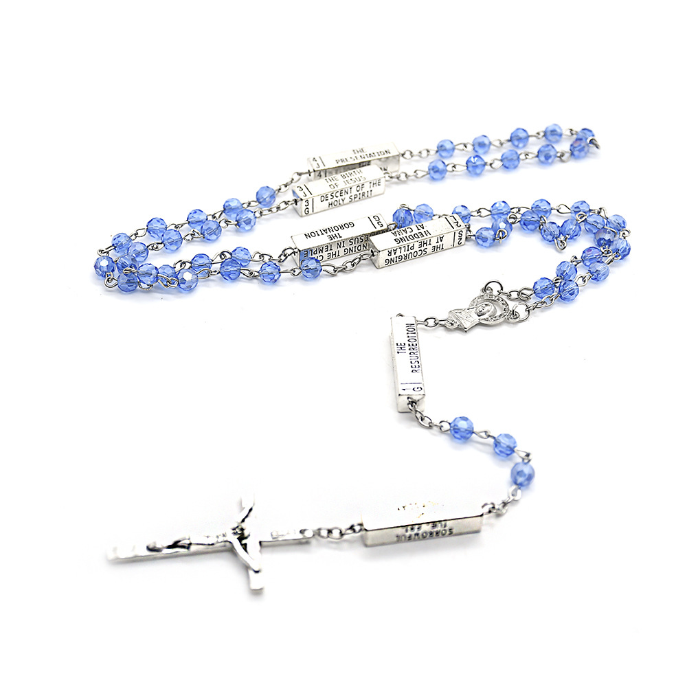 Cross-border source supply of crystal rosary, cross necklace, sweater chain Specification image