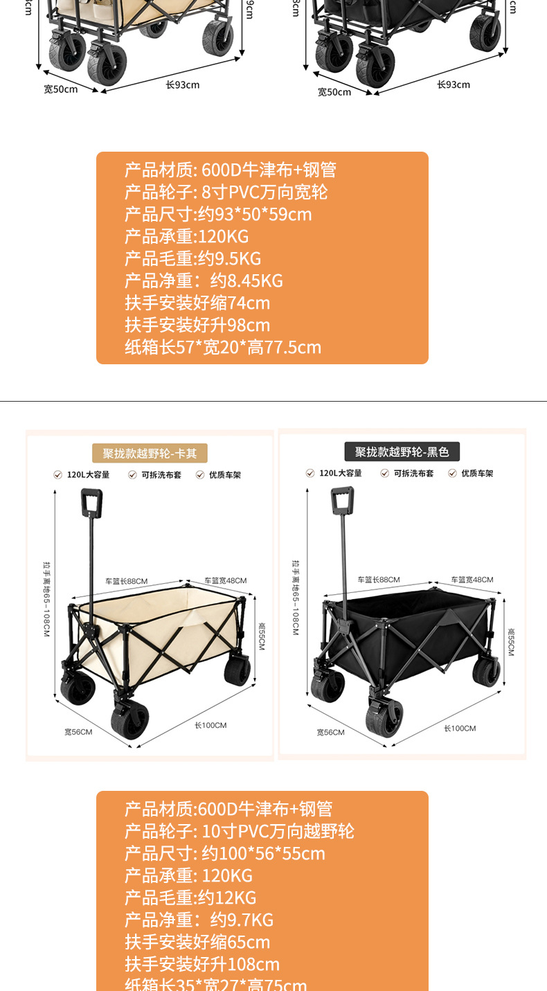 跨境专供全套户外露营装备折叠蛋卷桌克米特椅套装野营便携小推车详情12