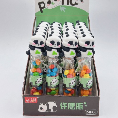 创意彩豆糖网红熊猫许愿瓶七彩糖果批发儿童小零食瓶装卡通糖果