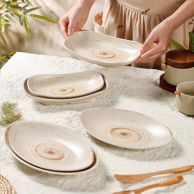 Melamine plates, Japanese barbecue oval plates, hot pot restaurant tableware, commercial durable serving plates, cold dish plates, imitation porcelain tableware Specification image