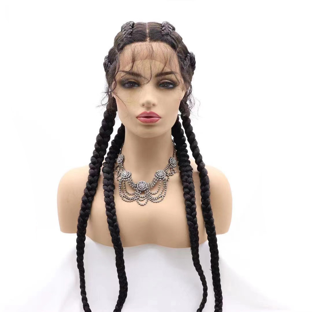 Amazon style four-strand braid lace wig black SK001 Synthetic fiber wig Specification image