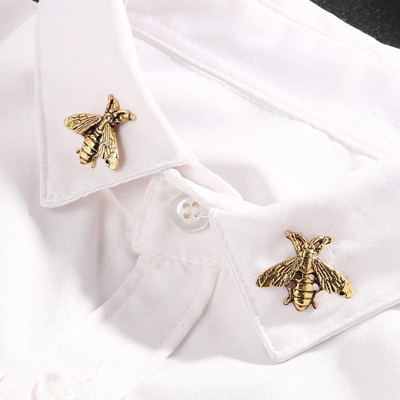 Men's Brooch Vintage Honeybee Alloy Brooch Collar Pin dual Purpose Shirt Suit Accessories Women's Vintage Silver details Picture