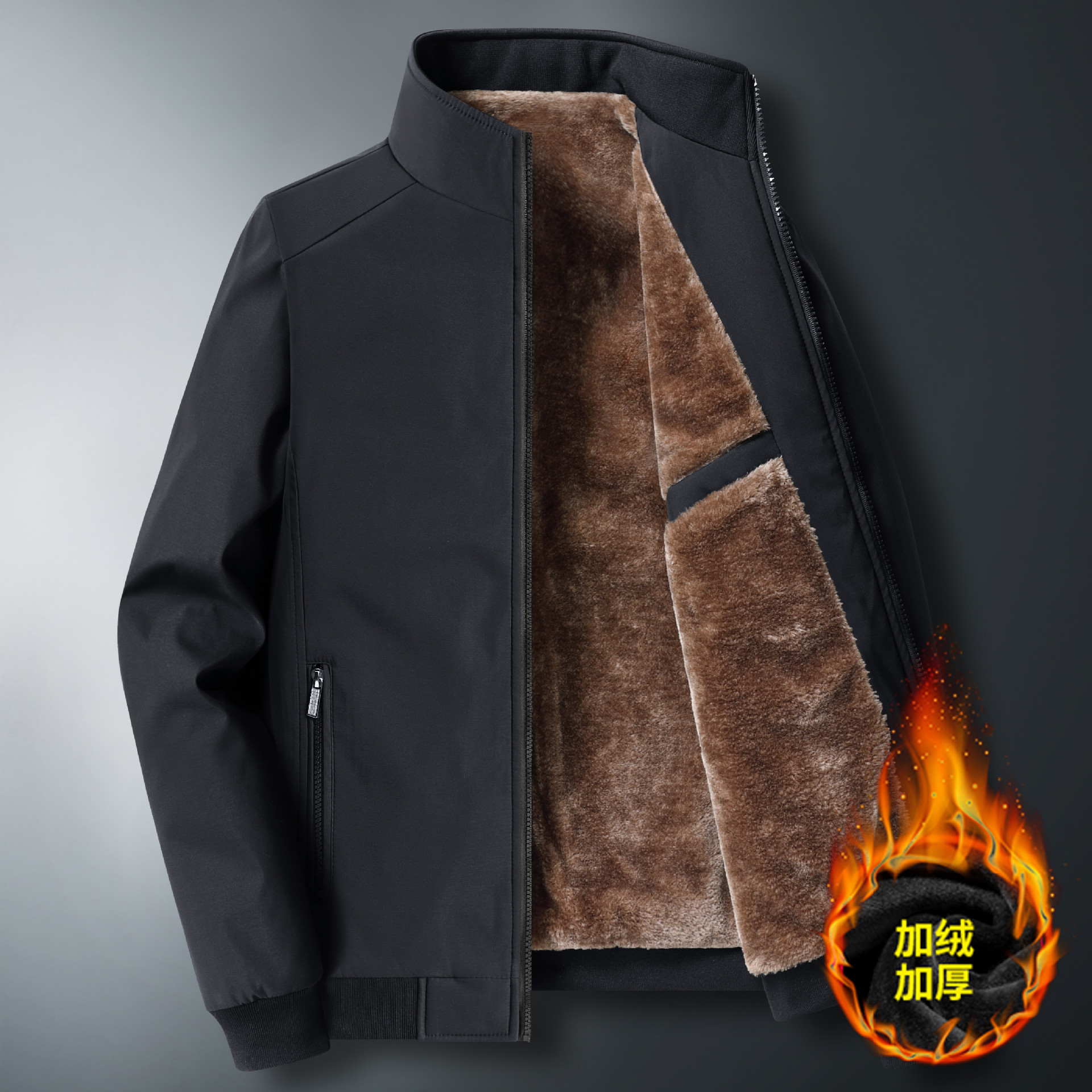 Middle-Aged Plus Fleece Plus Cotton Jacket For Male Dad With Large Size Loose And Thick Standing Collar Coat Fashion Casual Men's Coat full figure