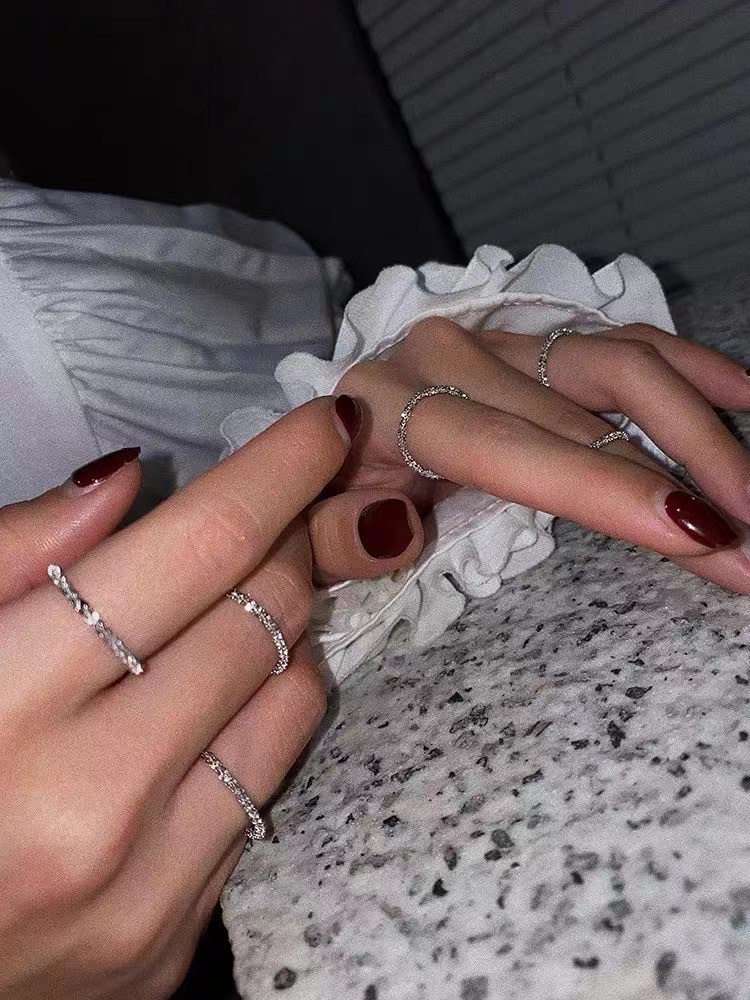 South Korea Dongdaemun Instagram White Silver Sparkling Glitter Nude Ring 925 Sterling Silver Cold Wind Simple Ring For Women Specification drawing