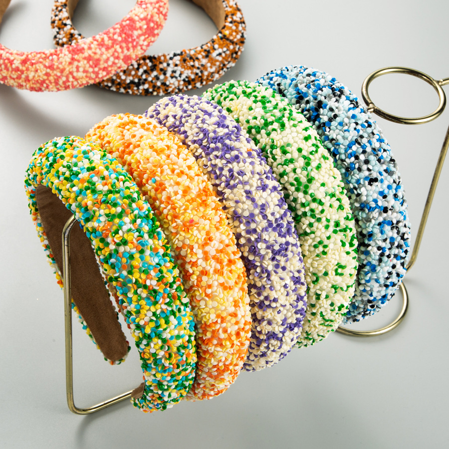 European And American Headband Wide Edge Headband Cloth Sponge Colorful Rice Beads Sequin Hair Accessories Trend Party Headwear Accessories Wholesale