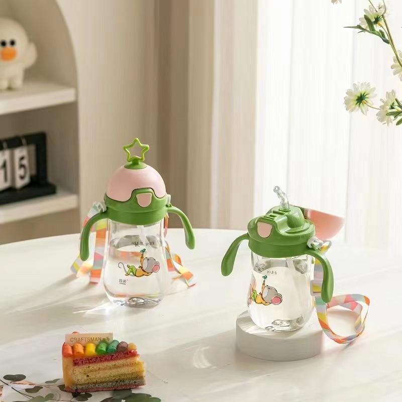 Children's Plastic Water Cup Rabbit Ears Straw Cup Carrier Suction Nozzle Dual-Purpose Cup Portable Baby Water Cup Bounce Out Specification drawing