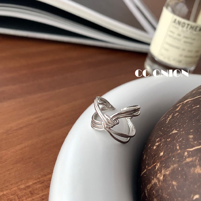 925 Sterling Silver Niche Simple Cross Line Ring Female European And American Fashion Ins Open Ring Adjustable Specification drawing