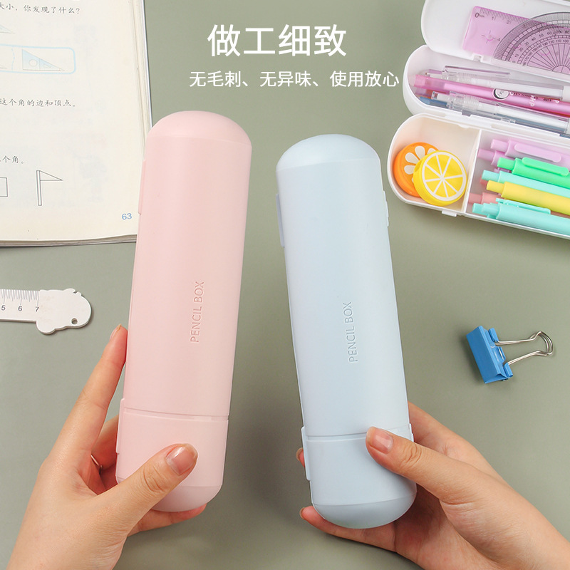 新款学生笔盒文具盒圆形双层铅笔盒学习用品创意大容量可印LOGO