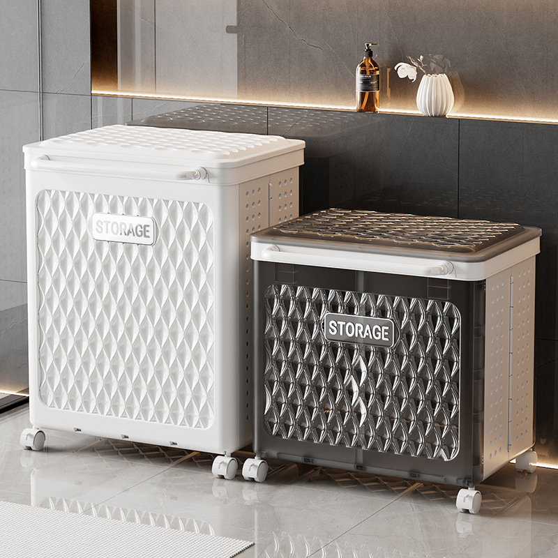 Foldable household laundry basket, high appearance level, bathroom laundry basket, dirty and soiled clothes storage basket with wheels