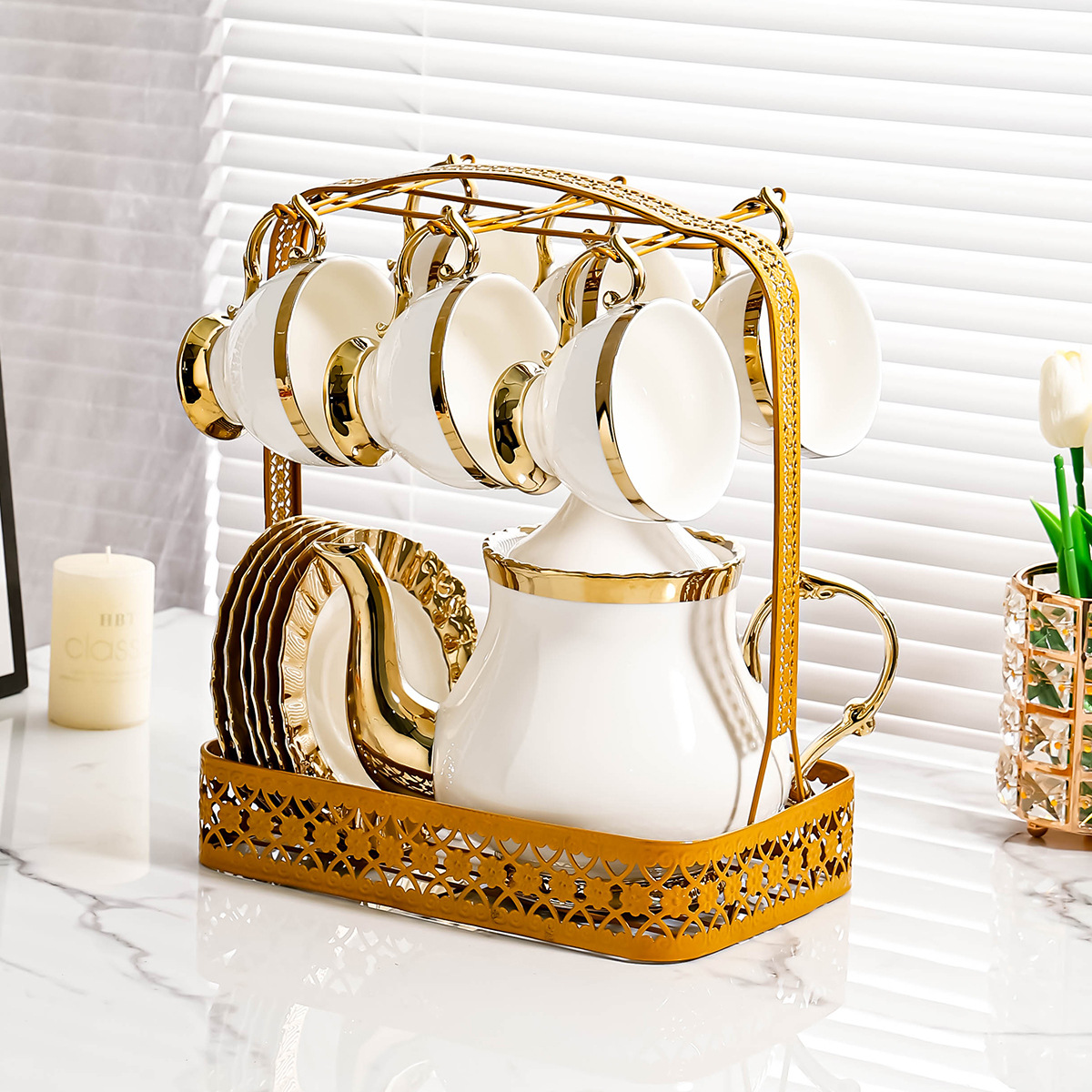 European Ceramic Coffee Cup And Saucer Set Upscale Light Luxury Small Luxury Afternoon Tea Set Simple Exquisite Cup Office