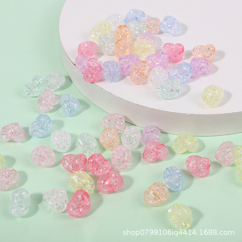 DIY headwear, bracelet and necklace accessories with colorful acrylic floral patterns, cracked patterns, crooked hearts, heart beads and loose beads