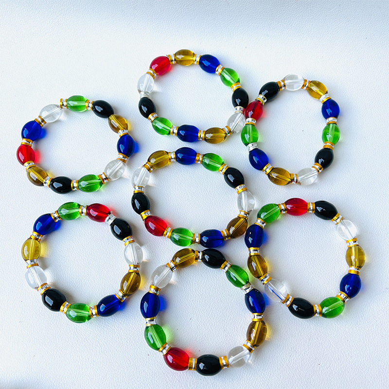 【1-8区】10x13厘（彩色小金圈）手链 50/捆10x13厘彩色小金圈手链饰品仿玉珠椭圆形手串彩色手链1-2元货源