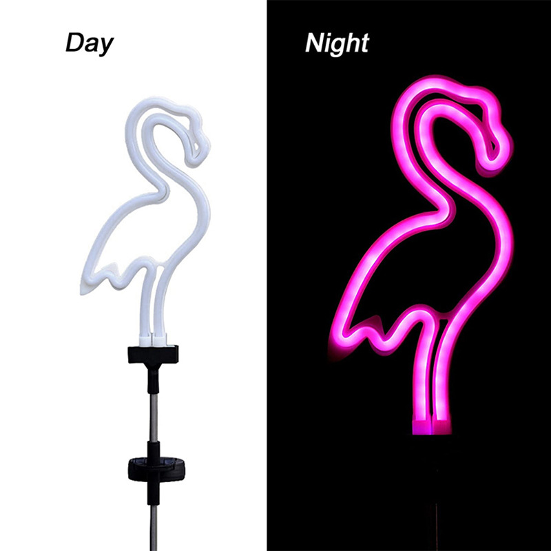 Solar flamingo neon lawn lights, LED sensor courtyard ground plug outdoor garden decorative lights, other outdoor lighting fixtures, other outdoor products Application Scenario