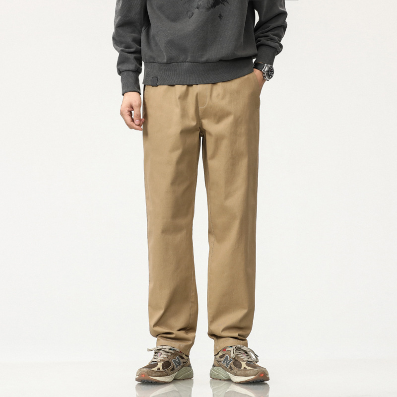 OLA Men's Spring and Autumn casual washed straight-leg work pants, American retro pure cotton long pants, high street simple style details Picture