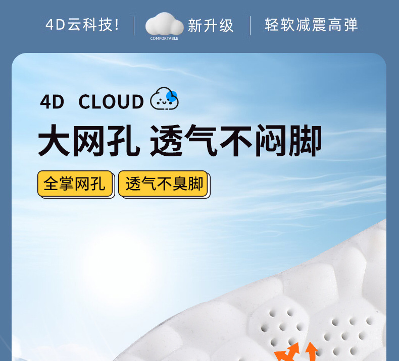 鞋垫3D云鞋垫抑菌防臭吸汗透气高弹减震运动鞋羽毛球休闲鞋舒适详情9