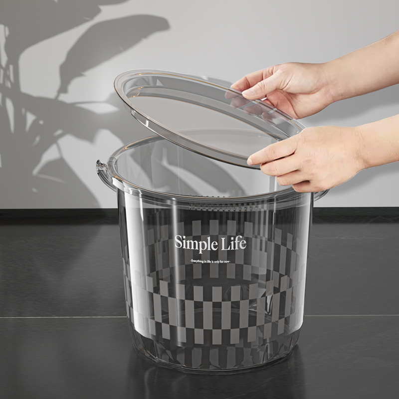 Portable small water buckets, light luxury transparent water buckets with LIDS for student dormitories, thickened plastic buckets for household water storage, laundry Specification drawing