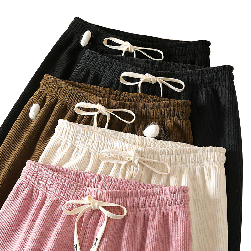 加绒卫裤/女装裤子/运动裤女高腰休闲/瑜伽裤/亚麻裤女白底实物图