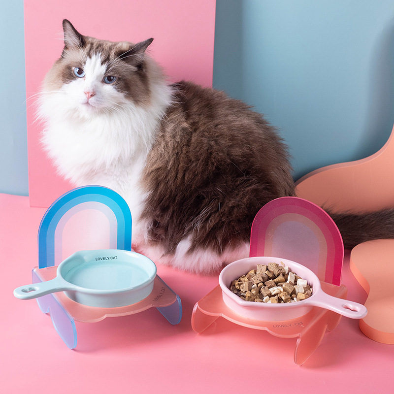 平底锅猫狗宠物碗猫咪狗防打翻防黑下巴陶瓷粮食盆亚克力架