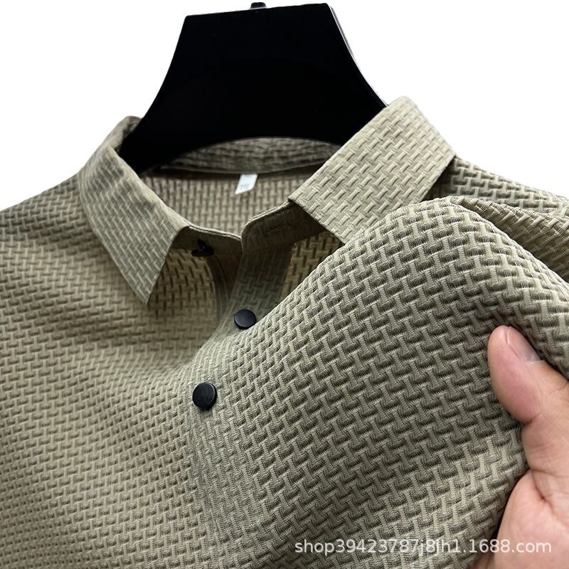 Summer ice silk quick-drying polo shirt, jacquard lapel short-sleeved T-shirt, high-end casual men's drape top Item Picture