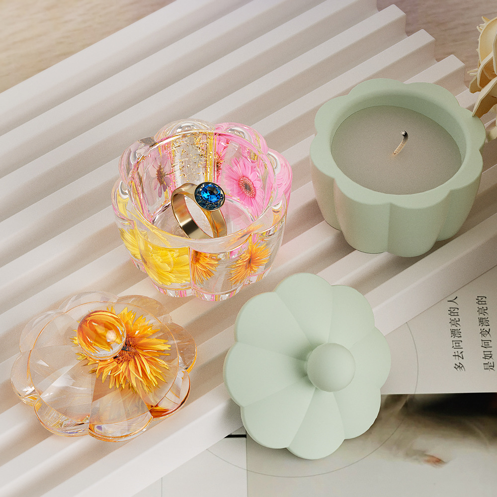 Crystal resin lace storage jar, diy cement gypsum candle cup, decorative display stand, silicone mold handicraft, display item, handicraft Application Scenario