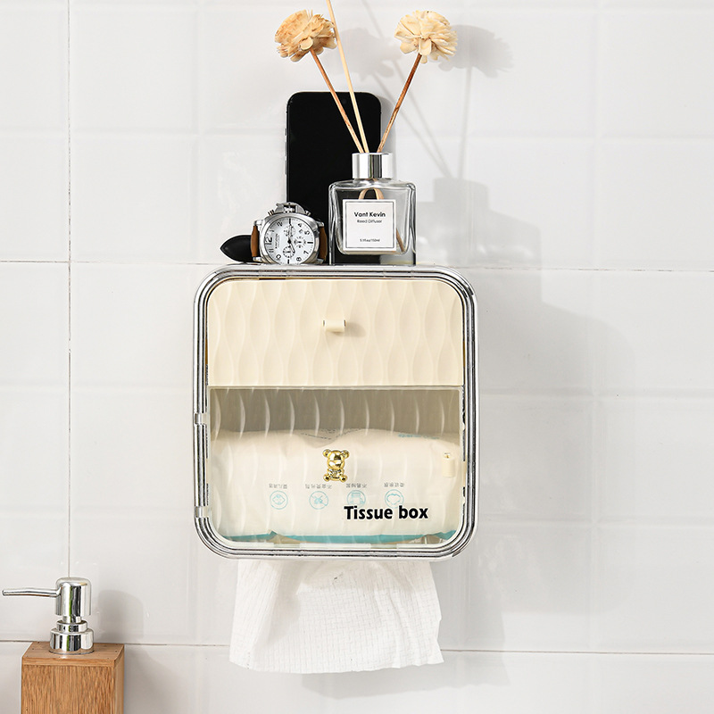 Explosive Bear Wall Hanging Double-Layer Multi-Functional Tissue Box Household Bathroom Dust Free Punching Paper Garbage Bag Storage Box Application Scenario