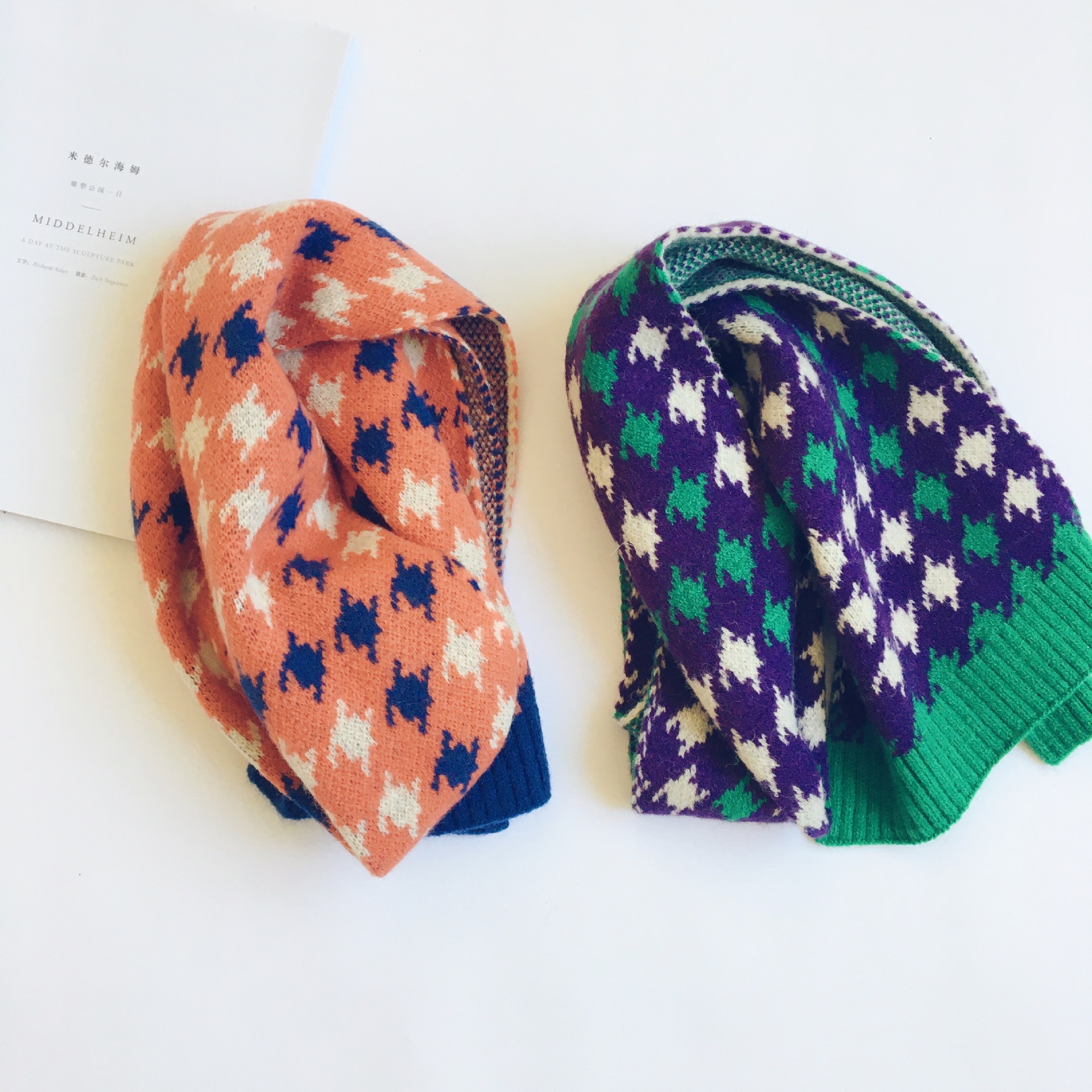 South Korea's New Autumn And Winter Combination Color Thousand Bird Lattice Children's Scarf With All The Fashionable Men And Girls Knitted Wool Warm Neck Specification drawing