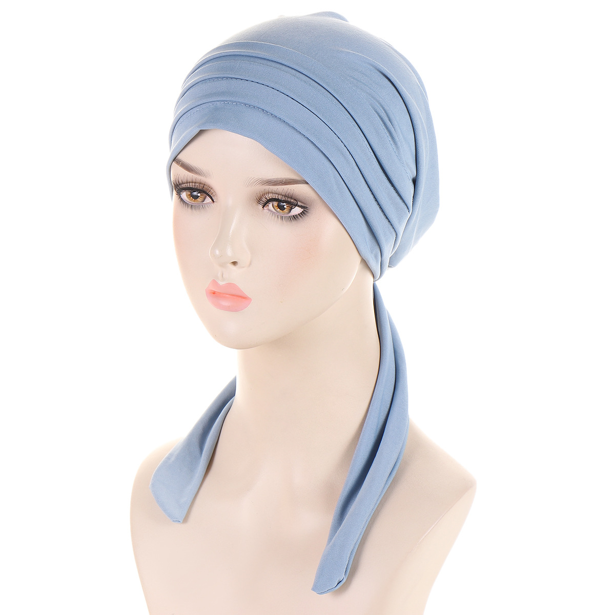 Amazon's New Solid Color Crystal Hemp Four Stripes Long Tail Headscarf Hat Aliexpress Chemo Hat Women's Hat Application Scenario