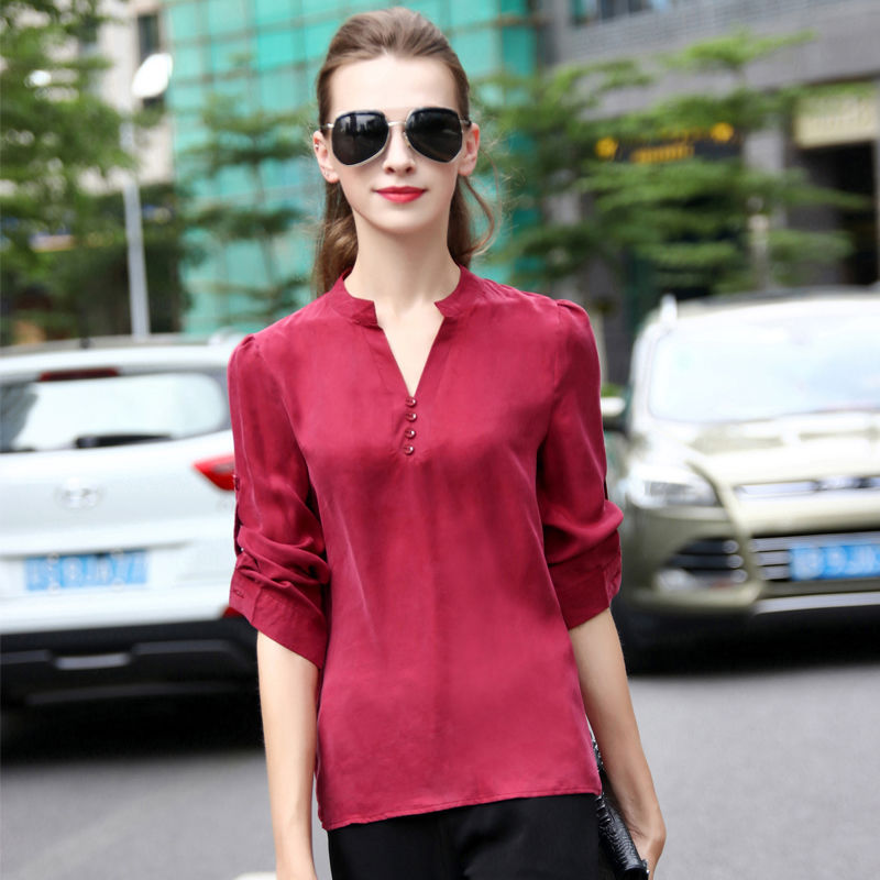 Copper Ammonia Silk Top Heavy Female Silkworm Shirt Female Seven-Point Sleeve V-Neck Summer New Loose Large Size Silk T-Shirt Specification drawing