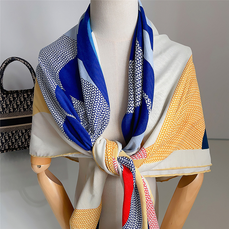 A gentle and refined milk tea grey herringbone velvet 130 large square scarf for commuting, warmth and decoration, and a windproof shawl Application Scenario