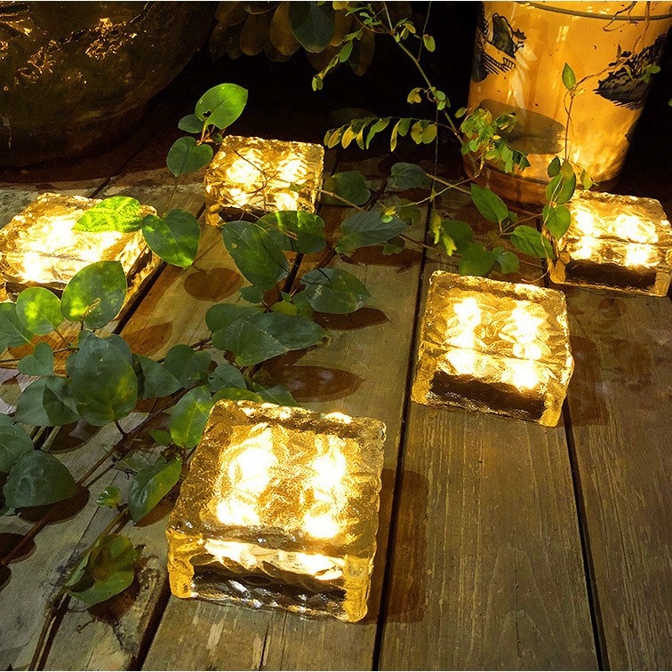 Solar garden lights, ice brick lights, LED ice block buried outdoor lawn, garden steps, landscape decoration and atmosphere lights