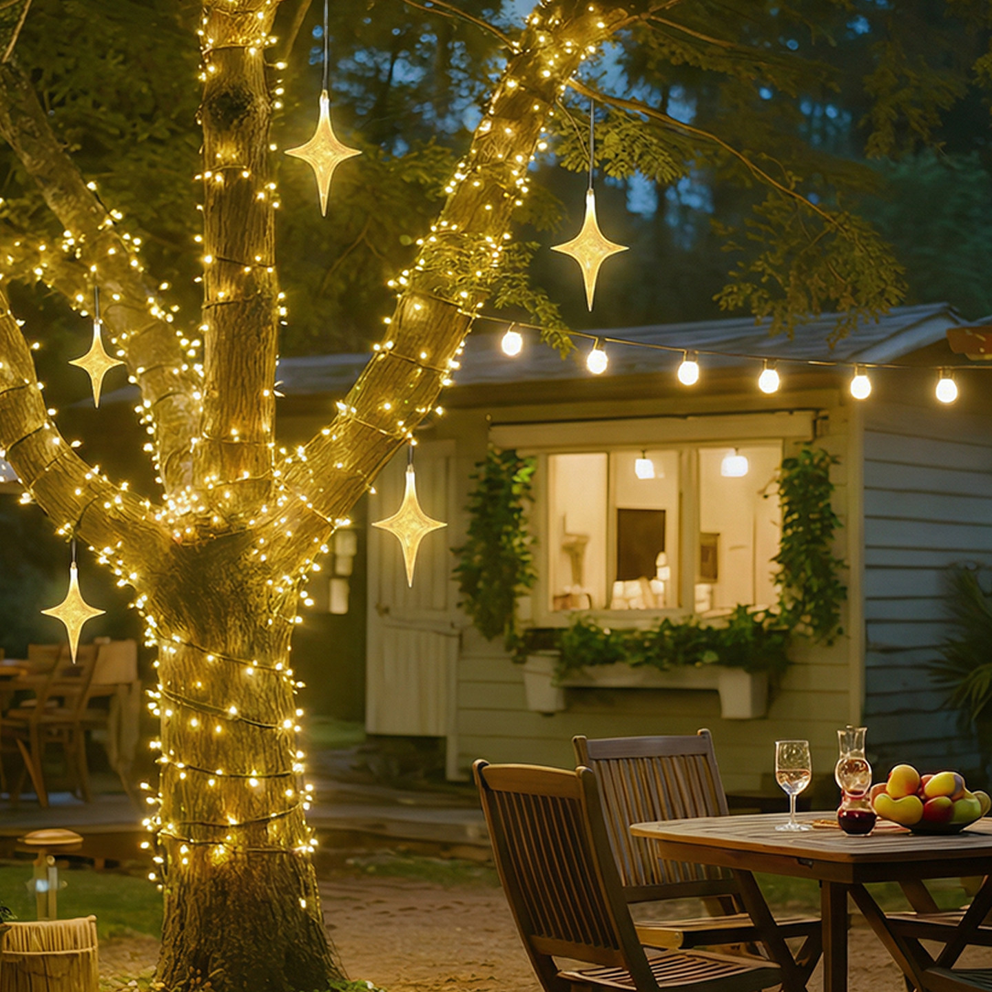 Solar low-voltage road water diversion, 85 four-pointed star lights, wedding park, courtyard tree hanging, landscape decorative lights, atmosphere lights pic 12