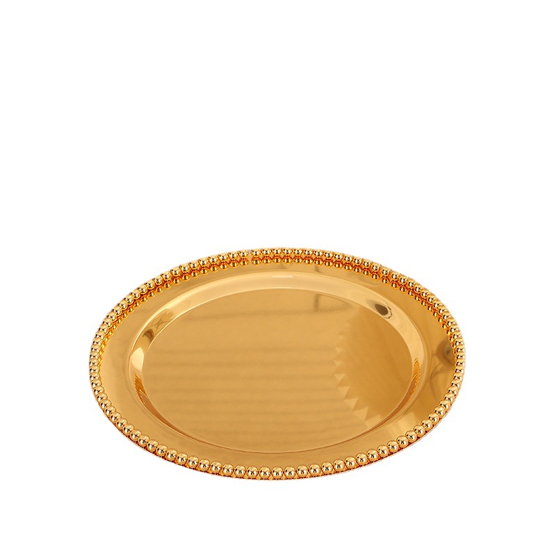 European High-End Metal Bead Point Cake Plate Home Creative Fruit Plate Round Dessert Plate Afternoon Tea Dessert Table Item Picture