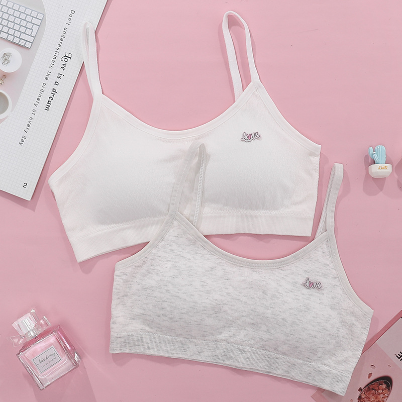 New girls vest thin strap thin cotton inner anti-slip fixed cup student bra Breathable comfortable underwear Specification drawing
