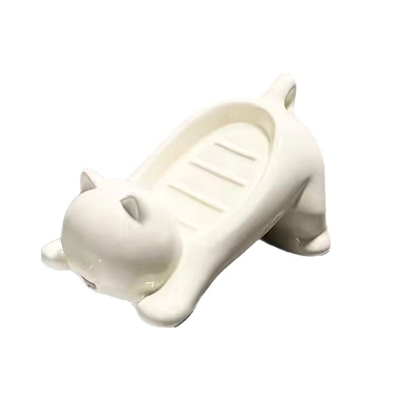 Cartoon cat imitation ceramic plastic soap box, creative and cute bathroom soap box, storage rack, washbasin, draining rack Item Picture