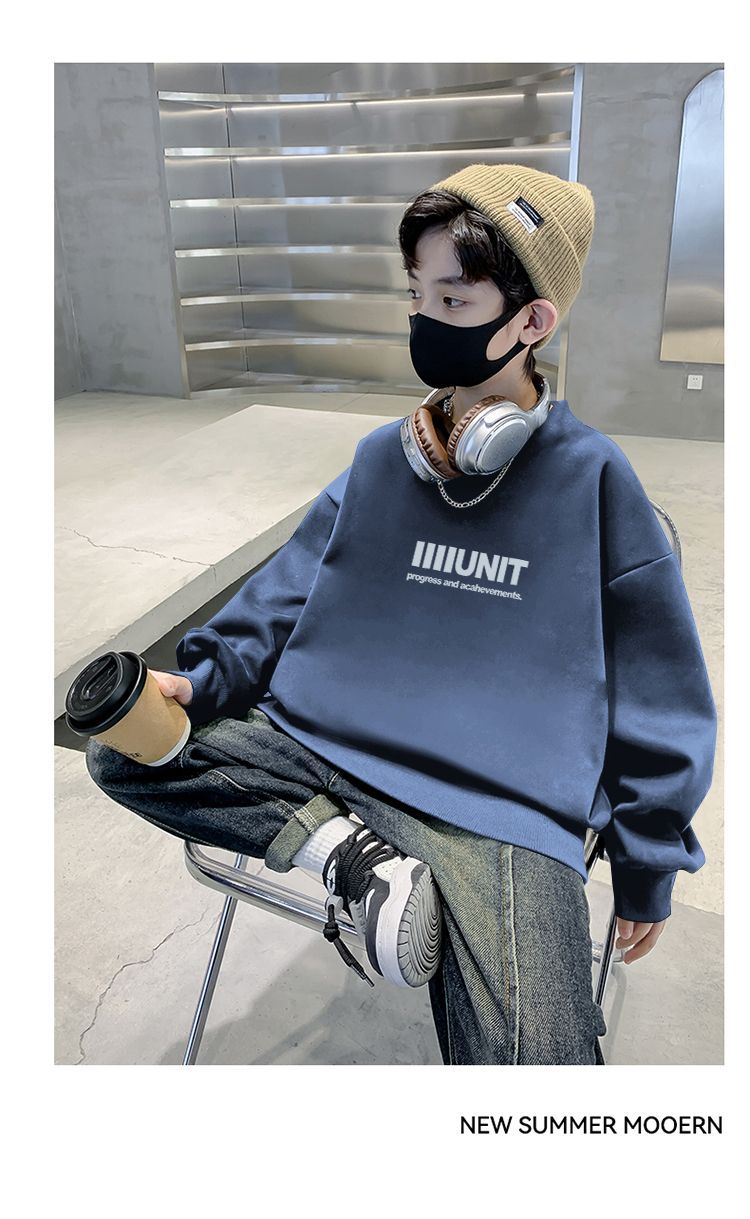 天才鲸 童装男童卫衣秋装前后印花新款加绒宽松上衣男孩中大童潮详情23