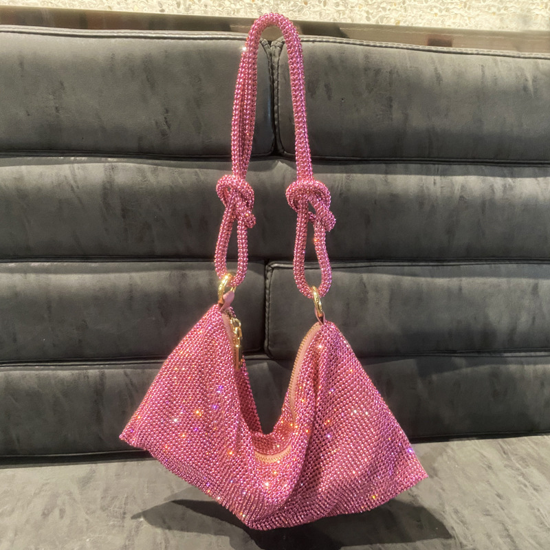 Cross-Border Women's Bag 2022 New Rhinestone Underarm Bag Studded With Diamonds Full Diamond Handbag Pink Bag Carrying Small Bag Women's Diamond Bag details Picture