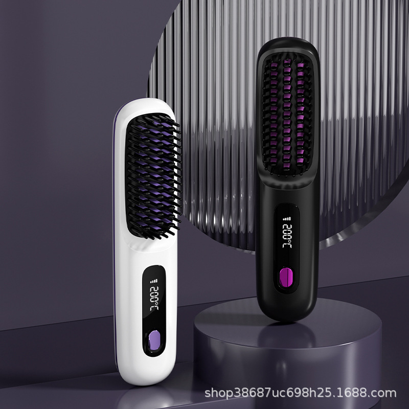 New LCD USB portable charging hair straightening comb, home negative ion curling iron, mini hair straightening device for both straightening and curling Application Scenario