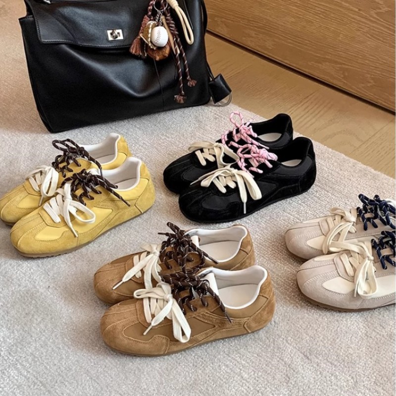 苏茵茵同款 韩国女高~2025复古鸳鸯鞋带休闲鞋运动德训鞋女阿甘鞋