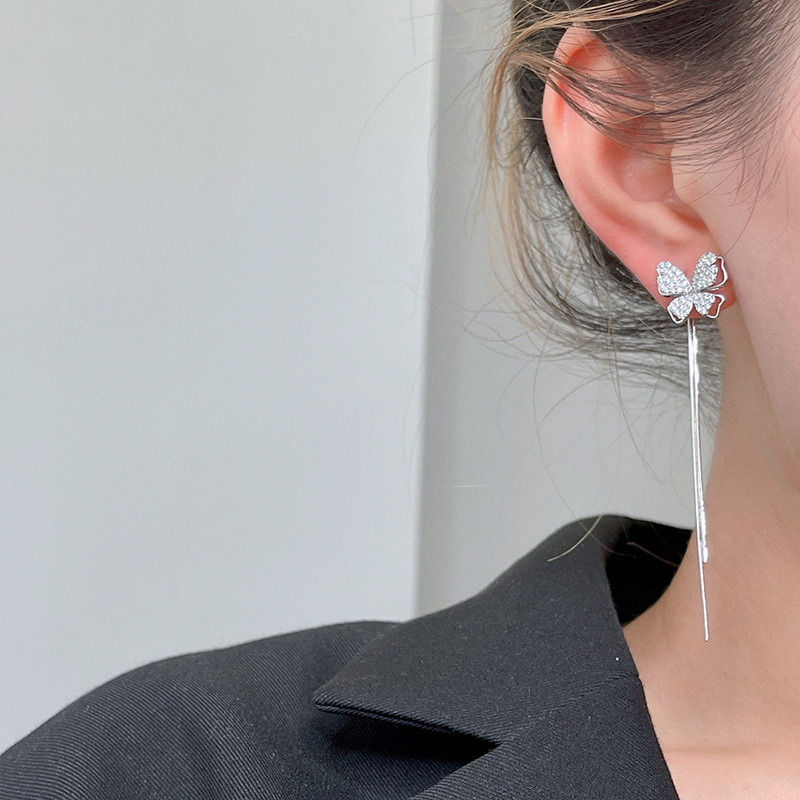 Obi new butterfly S925 silver needle high-grade earrings wholesale fashion women's earrings tassel independent packaging Specification drawing