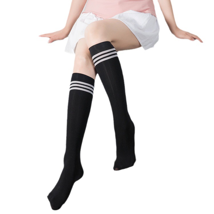 Circle Stockings Calf Socks Slimming Velvet Black And White Stripes Student Mid-Tube Socks Striped Over Knee Socks Item Picture