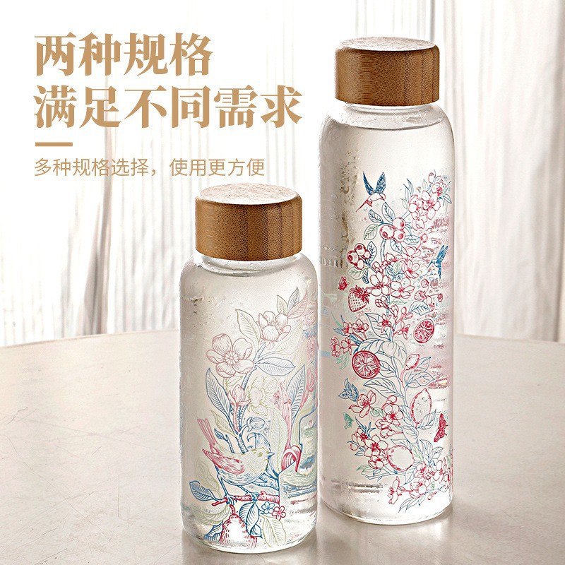 High borosilicate thermochromic glass cup, large-capacity high-temperature resistant baking flower cold brew cup, portable sports water cup with lid details Picture