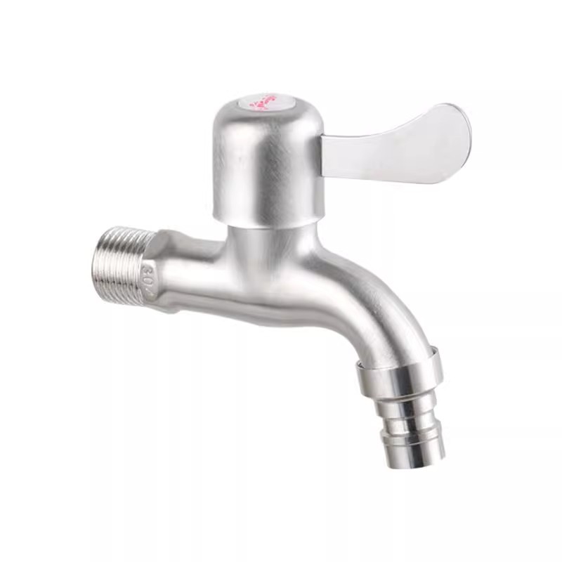 Stainless steel faucet, household washing machine faucet, one inlet and two outlets, washing machine stop valve, extended faucet Item Picture