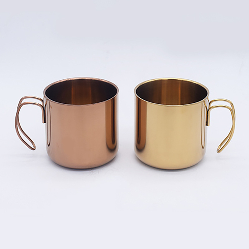 厂家批发带盖不锈钢304保温杯马克杯金色铜不锈钢咖啡杯双层隔热