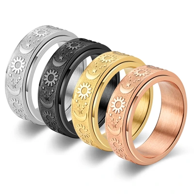Amazon Star Moon Sun Titanium Steel Cast Ring Can Be Rotated Decompression Ring Hand Jewelry Cross-Border Explosive