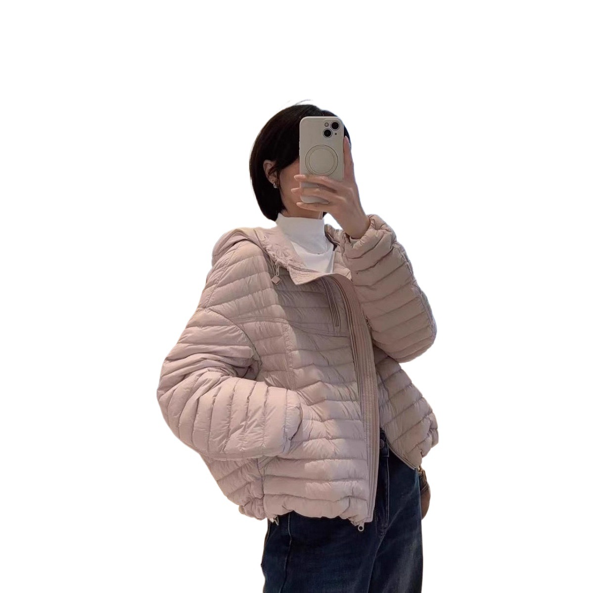 New winter 2025 solid color 90mm down white duck down hooded, light and slimming casual down jacket for women Item Picture