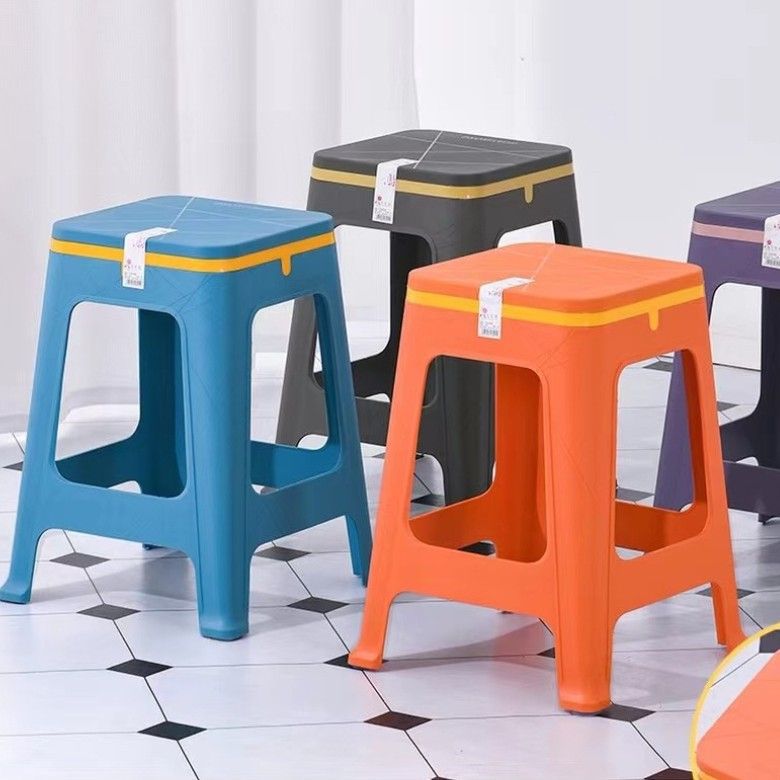 New large thickened plastic stool can be stacked non-slip home living room table stool Cooked rubber square high stool shoe stool 01134-8901 Item Picture
