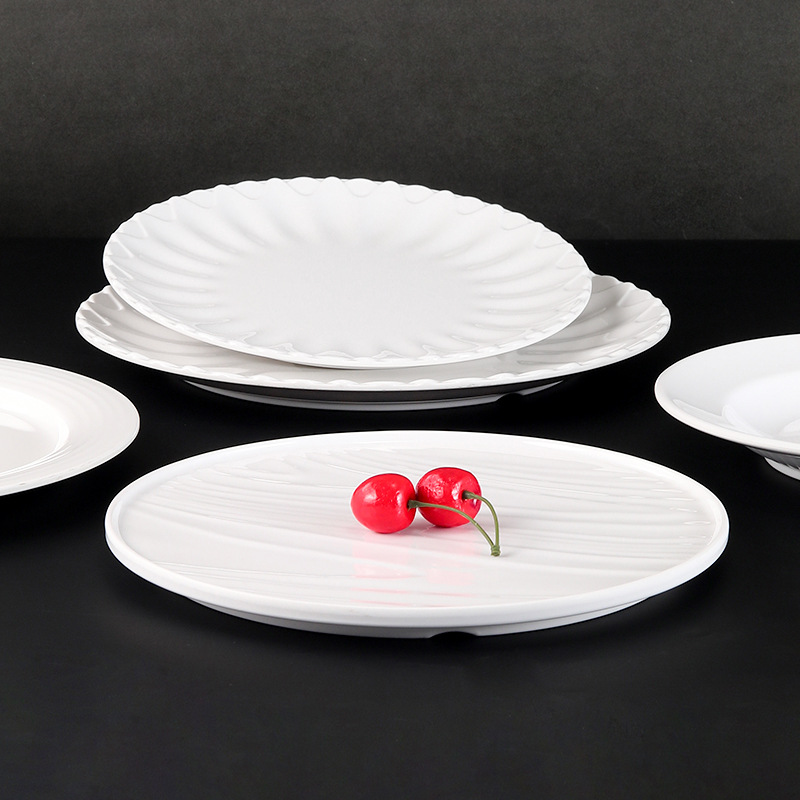Placa de metamine placa redonda plástica blanca comercial vajilla de porcelana de imitación disco del restaurante del hotel placa del plato del hotpot del hotel details Picture