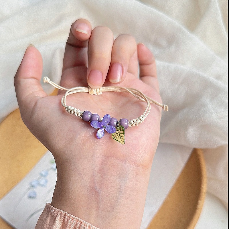 Wholesale of Jingdezhen ceramic bracelets for girls, hand-woven new Chinese-style ancient flower artistic student gift bracelets Specification image